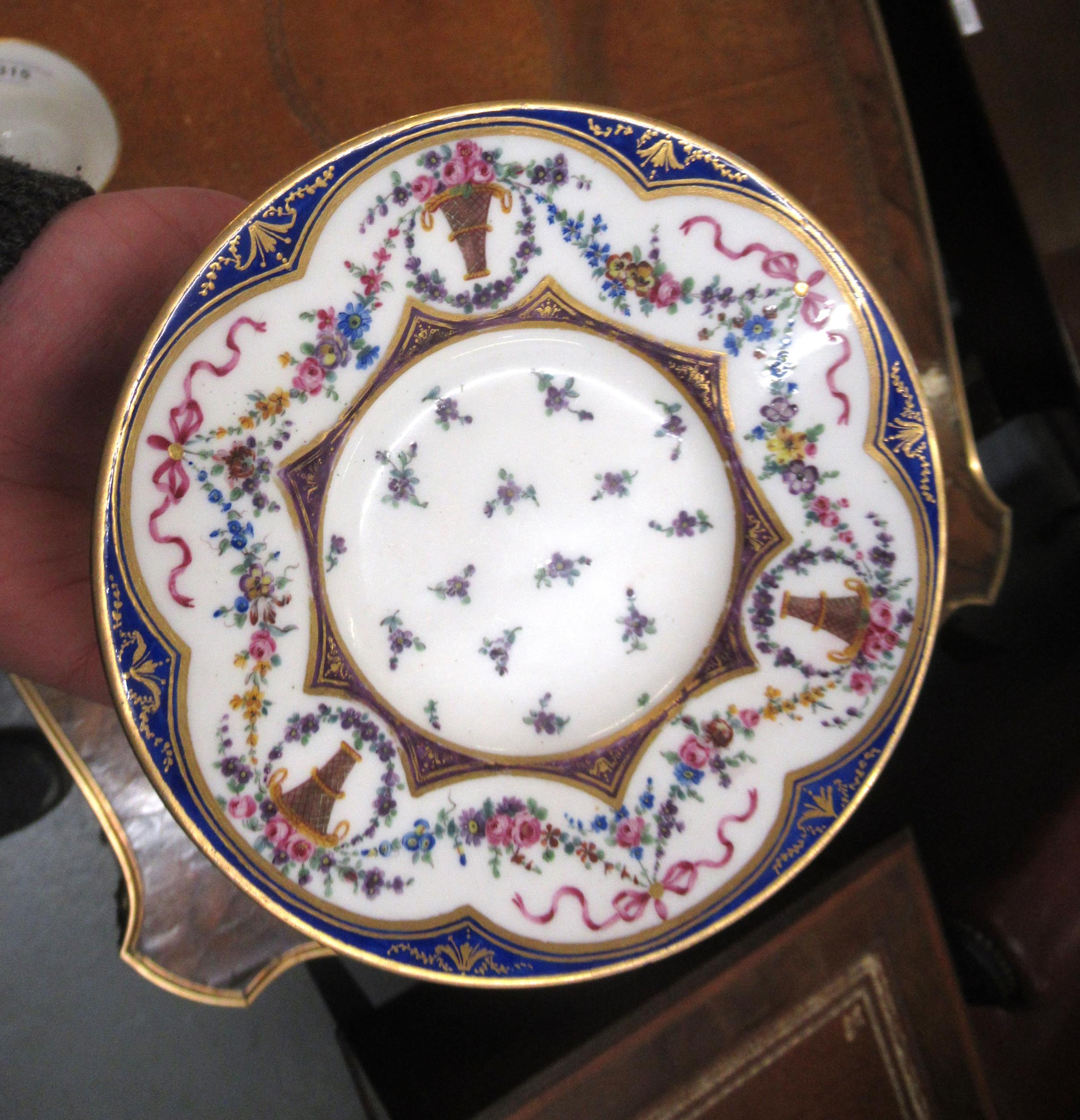 Sevres porcelain cabinet cup and saucer with floral and swag decoration Various chips, as shown in - Image 9 of 13