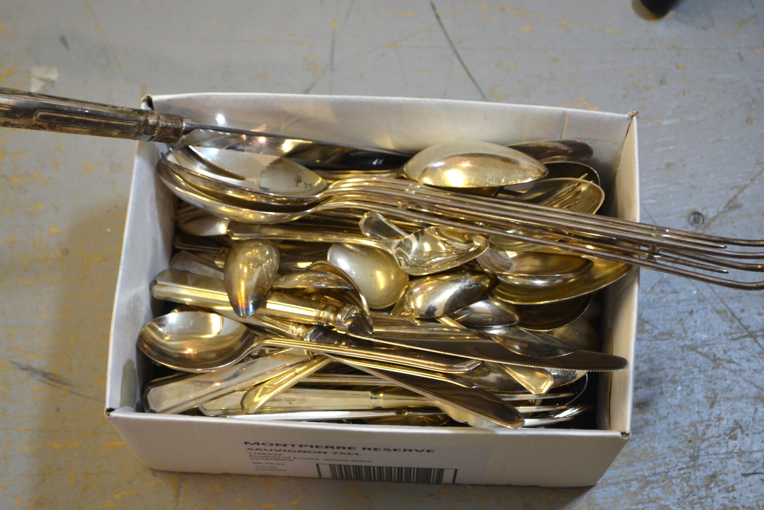 Quantity of miscellaneous plated cutlery, together with a small silver Millennium paperweight and - Image 2 of 2