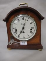 Comitti of London mahogany cased three train mantel clock, striking on gongs, 28cm high