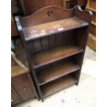 Small Arts and Crafts oak four shelf open bookcase, 54cm wide x 107cm high Multiple heat marks to