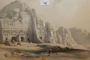 After David Roberts, hand coloured engraving, view of Petra (slight surface damages), and another