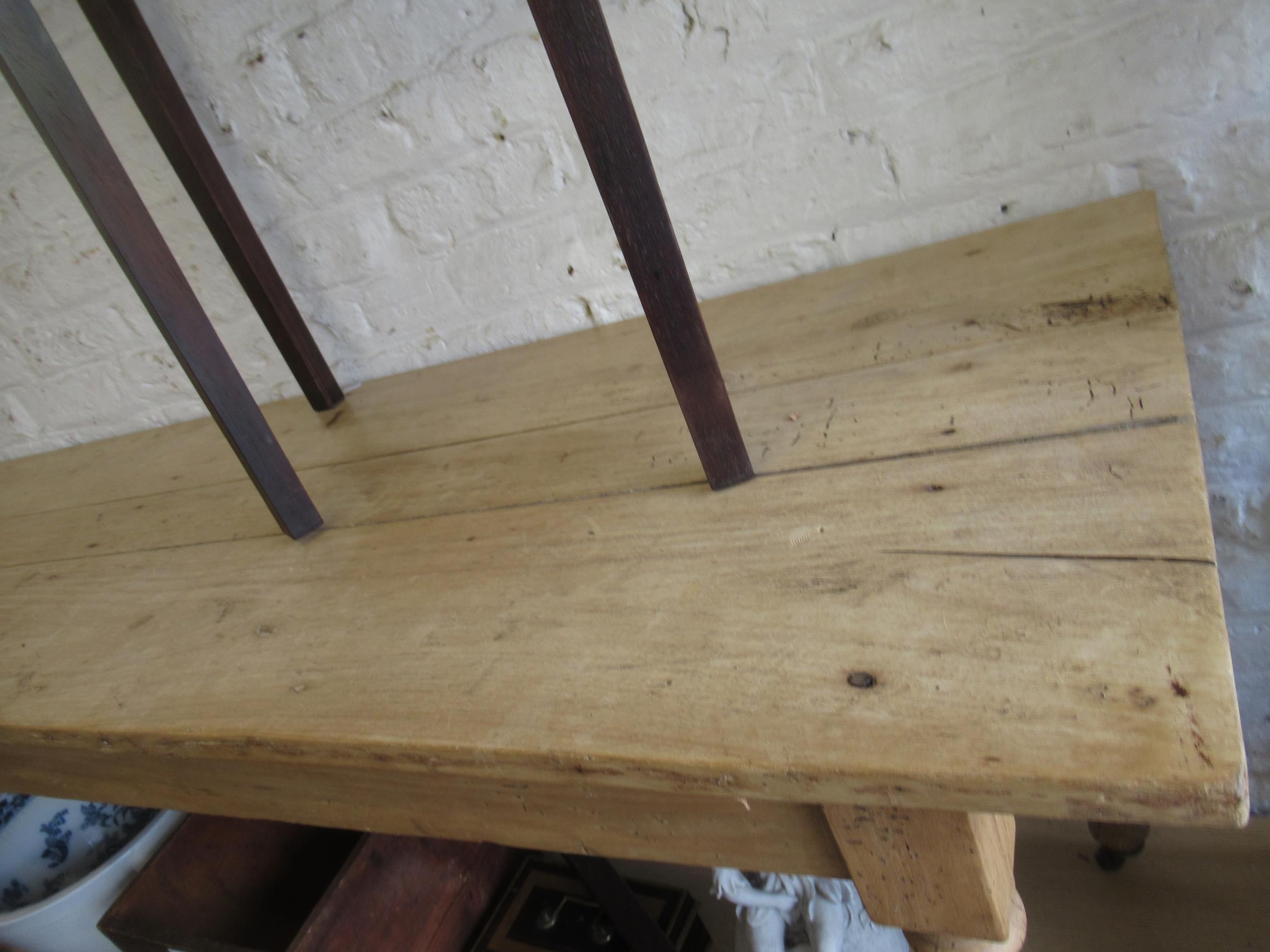 19th Century French polished pine serving table, raised on turned supports, 195 x 53 x 72cm high - Image 2 of 12