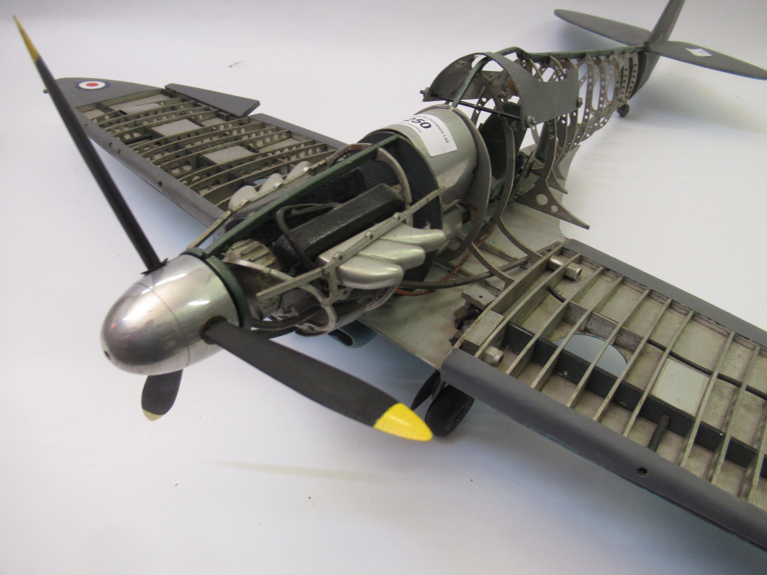 Scratch built metal and painted wooden model of a Spitfire, 70cm wing span - Image 2 of 2