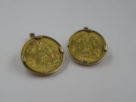 Two half sovereigns, 1912 and 1913, in 9ct gold cufflink mounts, gross weight 16.5g