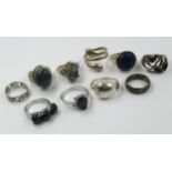 Group of ten various silver dress rings