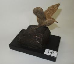 Small patinated bronze figure of a bird taking flight, signed B. Quinn (possibly Bob Coin), 17cm