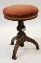 Victorian circular walnut adjustable seat piano stool on tripod support