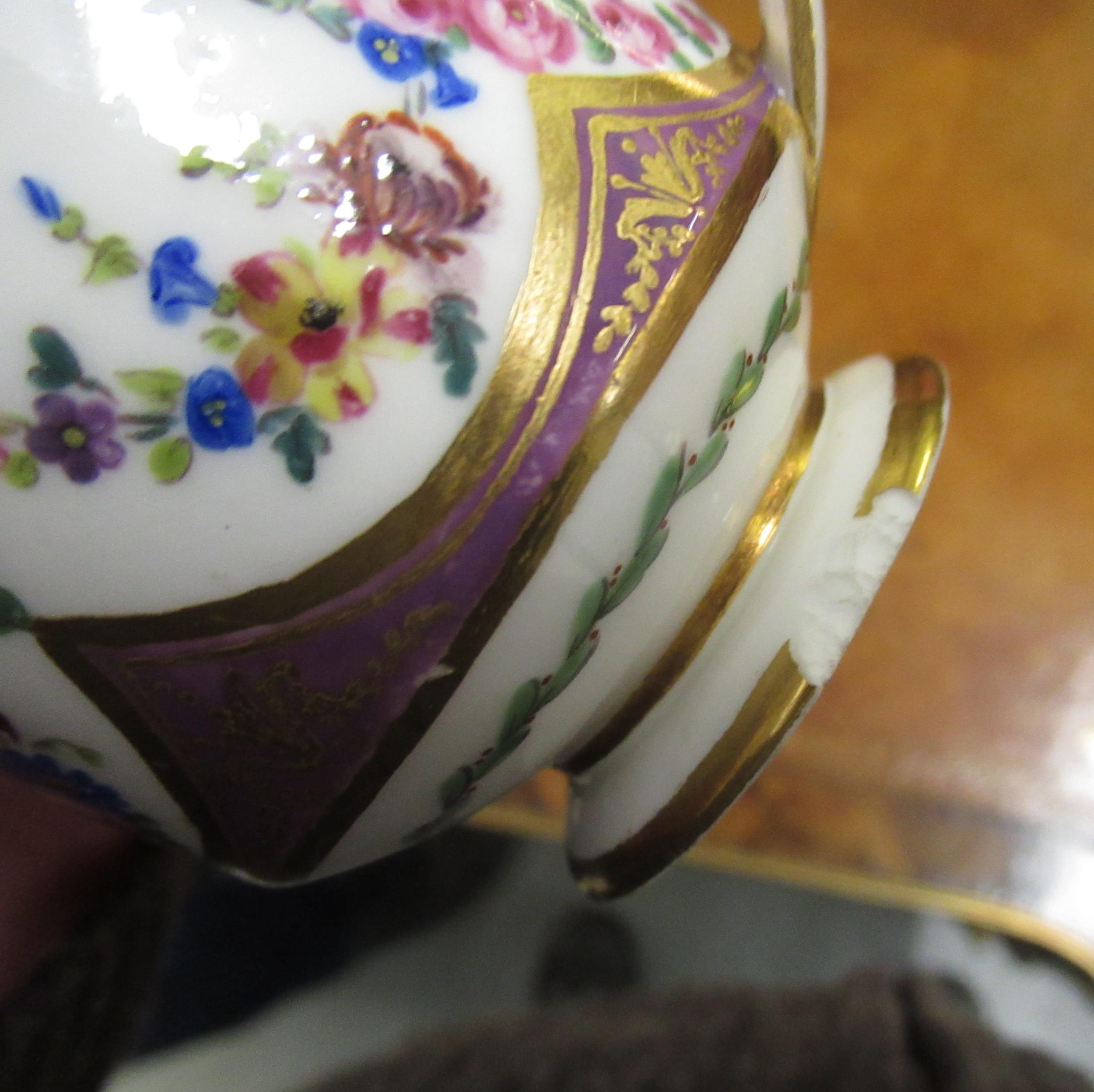 Sevres porcelain cabinet cup and saucer with floral and swag decoration Various chips, as shown in - Image 6 of 13