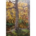 Russian School?, oil on card, wooded landscape scene, inscribed verso, 48cm square, together with