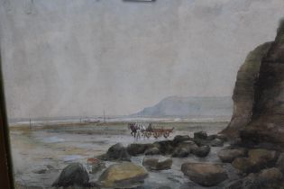 Early 20th century watercolour coastal scene with horse and cart, indistinctly signed, dated 1901,