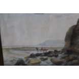 Early 20th century watercolour coastal scene with horse and cart, indistinctly signed, dated 1901,