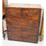 19th Century mahogany two part military chest of two short and three long drawers, with recessed