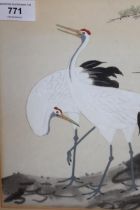 Chinese watercolour study of cranes, signed, 26 x 23cm, with Cooling Galleries label verso