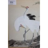 Chinese watercolour study of cranes, signed, 26 x 23cm, with Cooling Galleries label verso