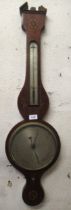 19th Century mahogany inlaid wheel barometer thermometer (at fault)