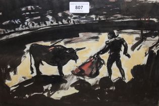 Clifford Hall, watercolour, bull fight scene, signed, 26 x36cm, framed