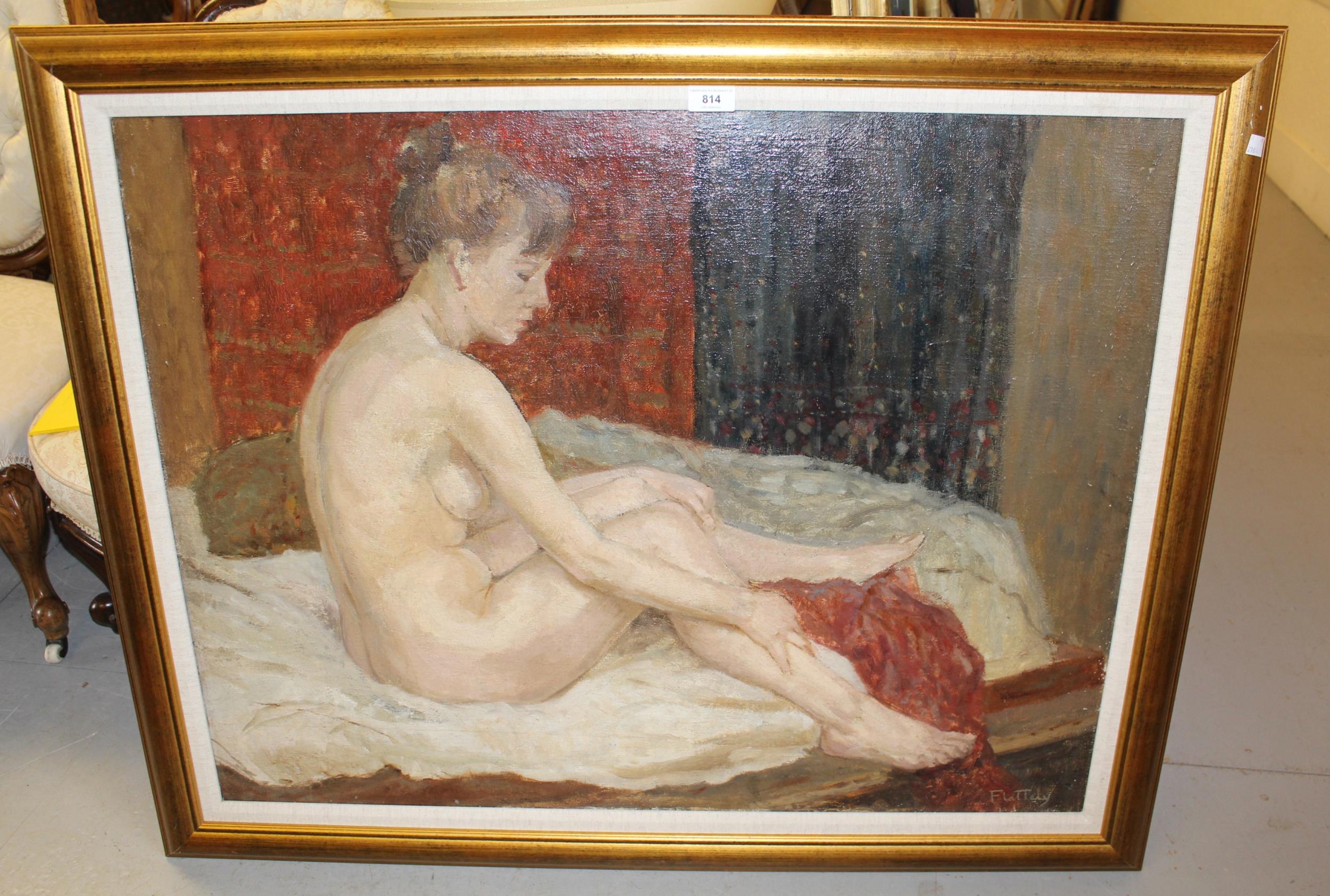 Large Camden school double sided oil on canvas, nude studies, signed Flattely, framed, 70 x 90cm - Bild 2 aus 3