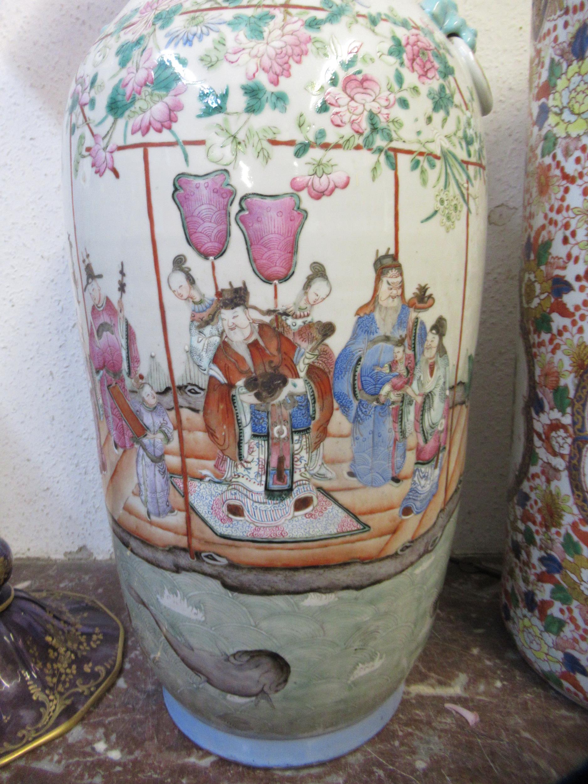 Large 19th Century Chinese famille rose baluster form vase decorated with a continuous scene of - Image 11 of 16