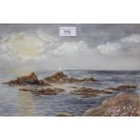 Joan Turpin, watercolour, coastal scene with lighthouse, signed, gilt framed, bearing label verso,