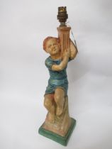 Unusual Compton Pottery table lamp base, modelled as a seated child, circa 1920 with original