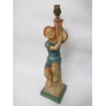 Unusual Compton Pottery table lamp base, modelled as a seated child, circa 1920 with original