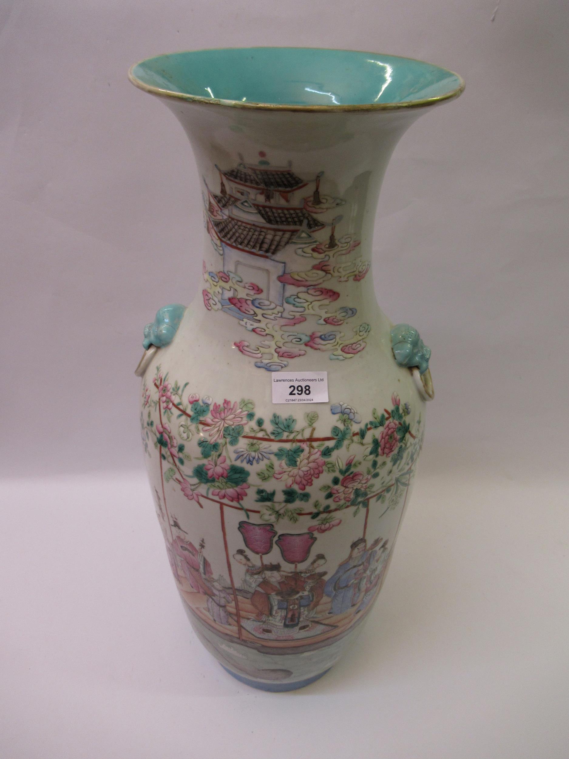 Large 19th Century Chinese famille rose baluster form vase decorated with a continuous scene of