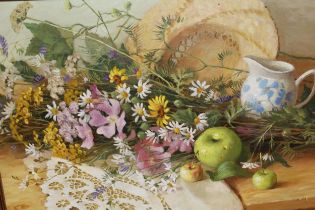 Russian school, oil on canvas, still life of fruit and flowers