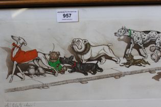 Boris Oklein, group of six coloured etchings, caricatures of dogs, signed in pencil by the artist,