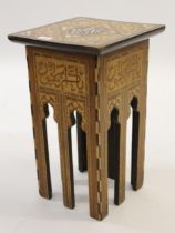 19th Century Liberty type square occasional table, with mother of pearl and exotic wood inlay,