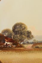 John Horsewell oil on board, landscape with cottage, gilt framed, signed, 36 x 29cm, oval