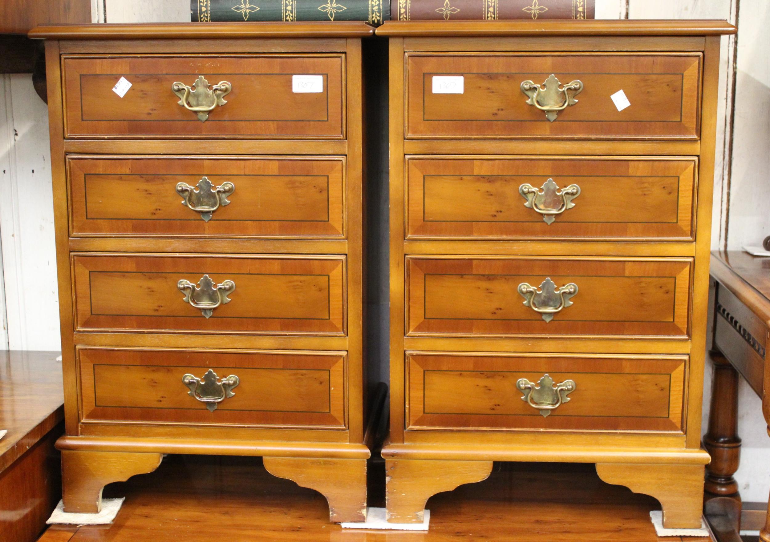 Suite of good quality reproduction yew wood crossbanded line inlaid furniture to include: chest of - Image 2 of 4