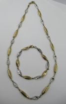 9ct Two colour gold necklace with matching bracelet, 10.6g
