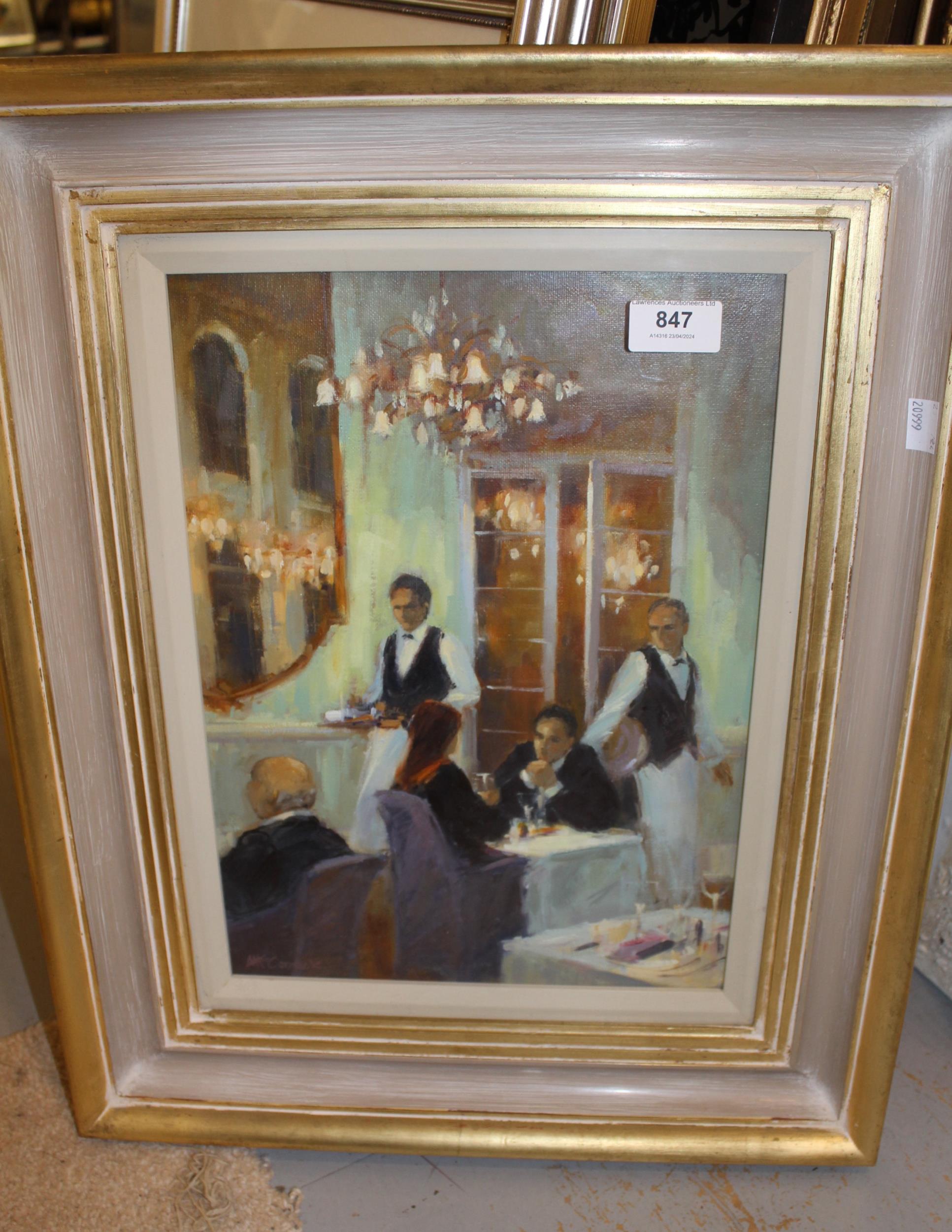 Anne McCormack, oil on canvas board, ' Lunch at the Musee d'Orsay ', signed, gilt framed, bearing - Image 2 of 2