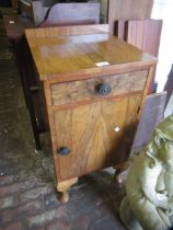 Walnut bedside cabinet circa 1920, together with a mahogany drop-leaf tea trolley