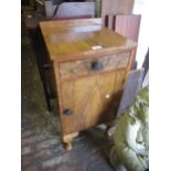 Walnut bedside cabinet circa 1920, together with a mahogany drop-leaf tea trolley