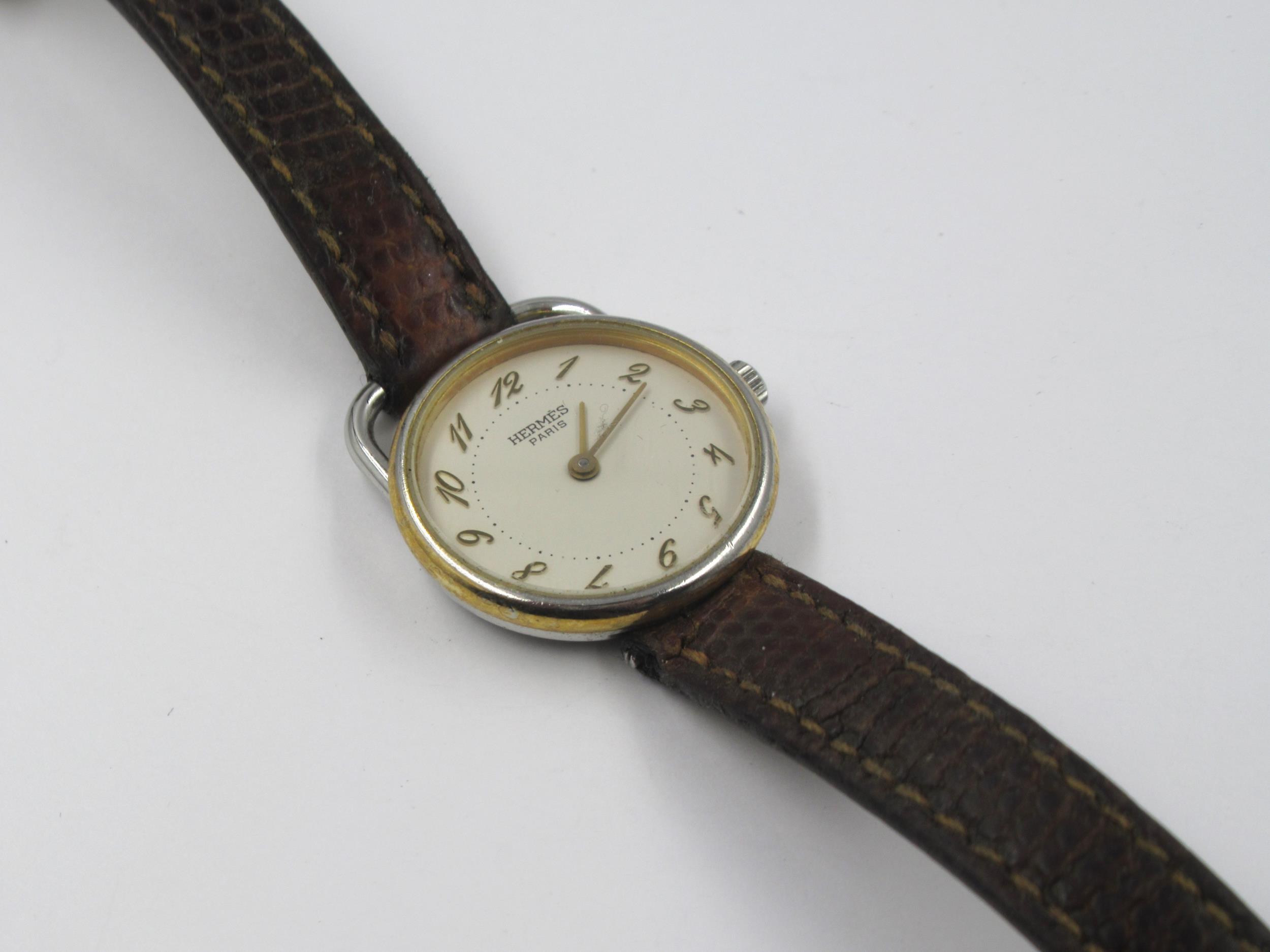Hermes, ladies circular wristwatch with a brown leather strap, in a Hermes box - Image 2 of 2