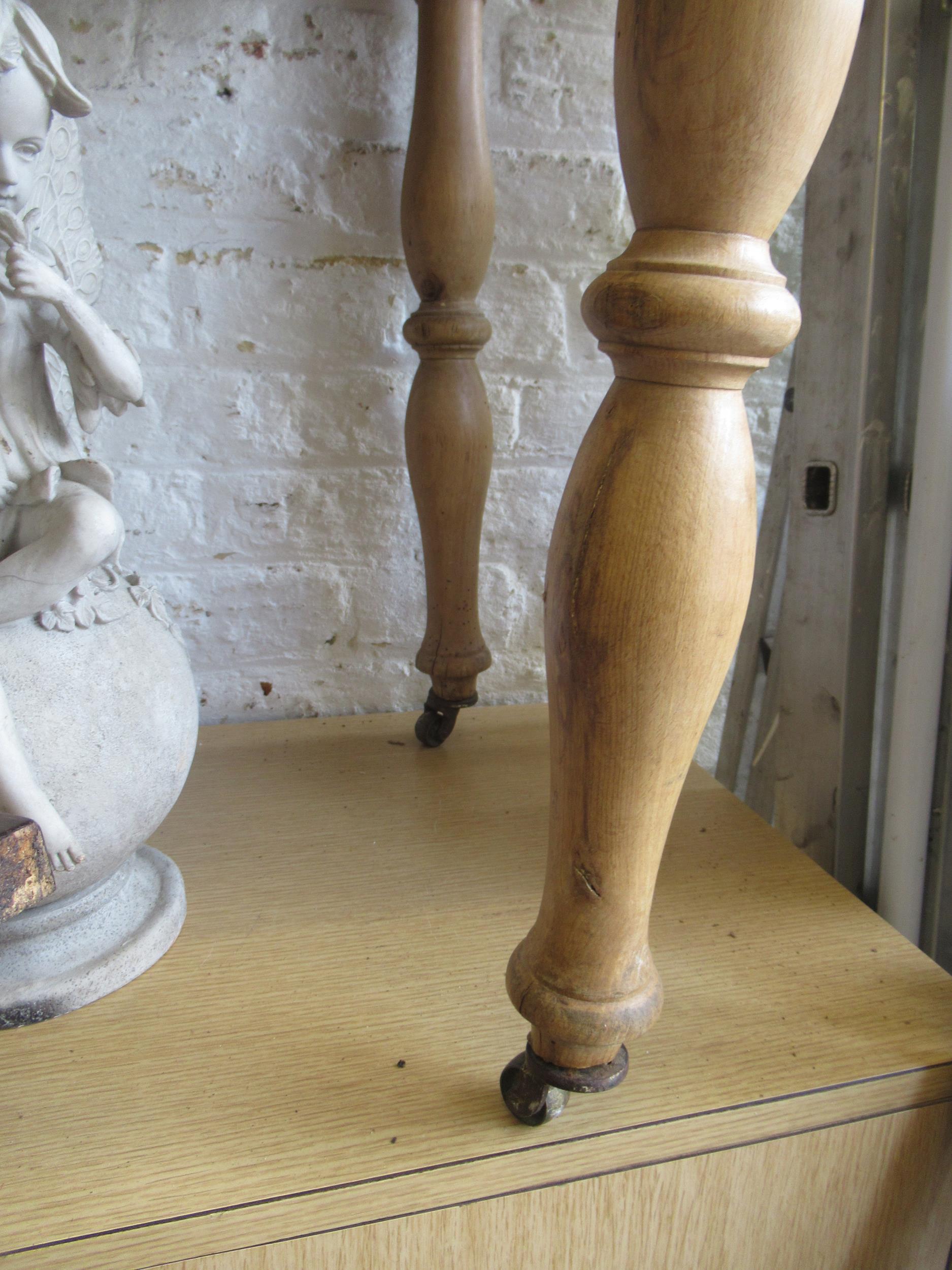 19th Century French polished pine serving table, raised on turned supports, 195 x 53 x 72cm high - Image 10 of 12