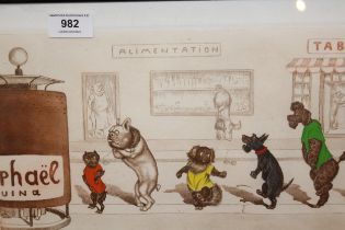 Boris Oklein, group of five various coloured etchings, caricatures of dogs, signed by the artist,