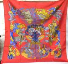 Hermes, Paris, silk scarf ' Chapeau! ' by Annie Faivre, 90cm square In good condition. Just tiny