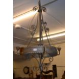 Gothic style three arm hanging chandelier, 107cm high