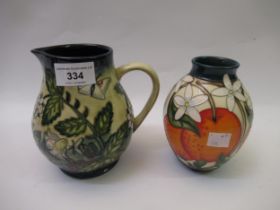 Modern Moorcroft jug decorated with butterflies and foliage, 15cm high, together with another modern