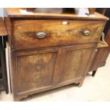 George III mahogany secretaire side cabinet, the fitted drawer with a fall front and oval brass