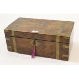 Victorian figured walnut brass bound fold-over writing slope, with fitted interior