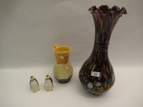 Modern art glass baluster form vase, Beswick glazed jug and a Carltonware salt and pepper in the
