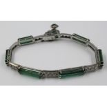 18ct white gold bracelet set with tourmaline and diamonds, 18cm long 16g total weight