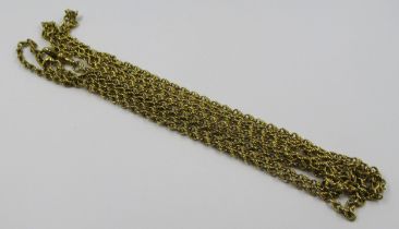 Long 18ct gold guard chain, 138cm long, 39gm