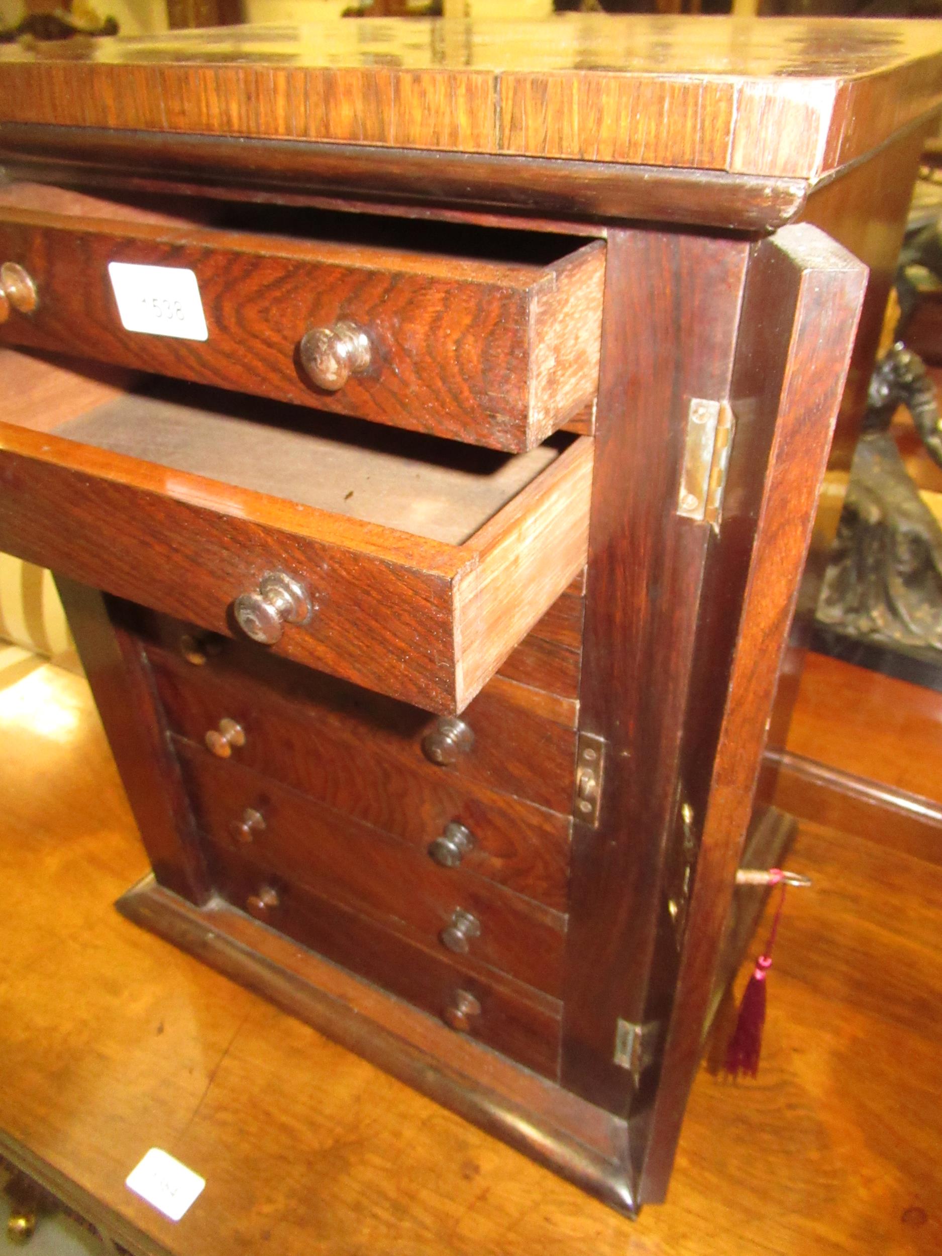 19th Century rosewood Wellington type table top seven drawer collectors cabinet Good condition - Image 7 of 8