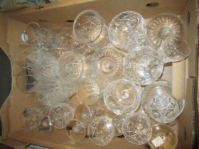 Two boxes containing a large quantity of various 20th Century cut glass, including various