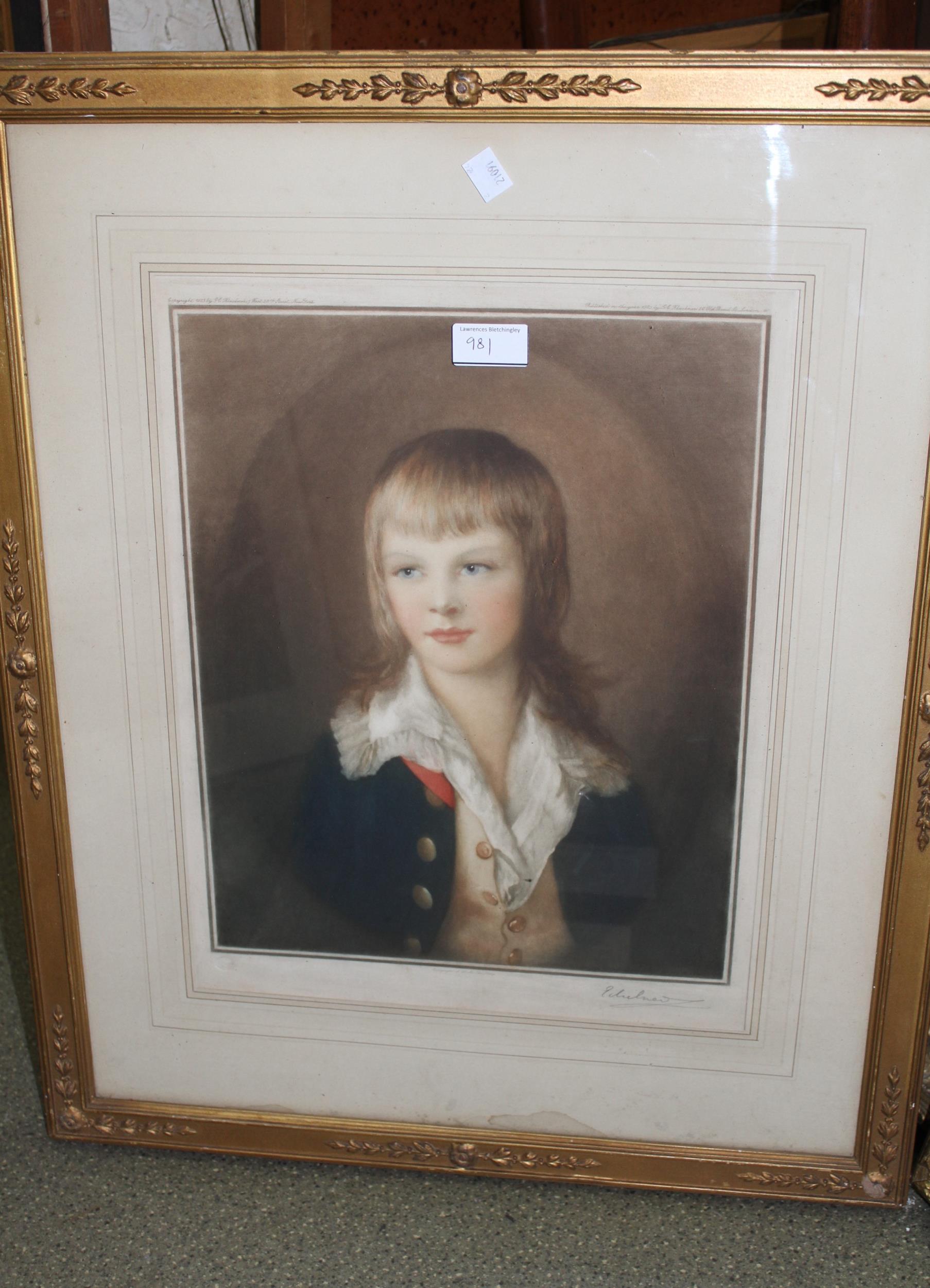 E. Milner pair coloured engravings of young boys, signed in pencil by the artist, gilt framed, 41 - Image 2 of 2