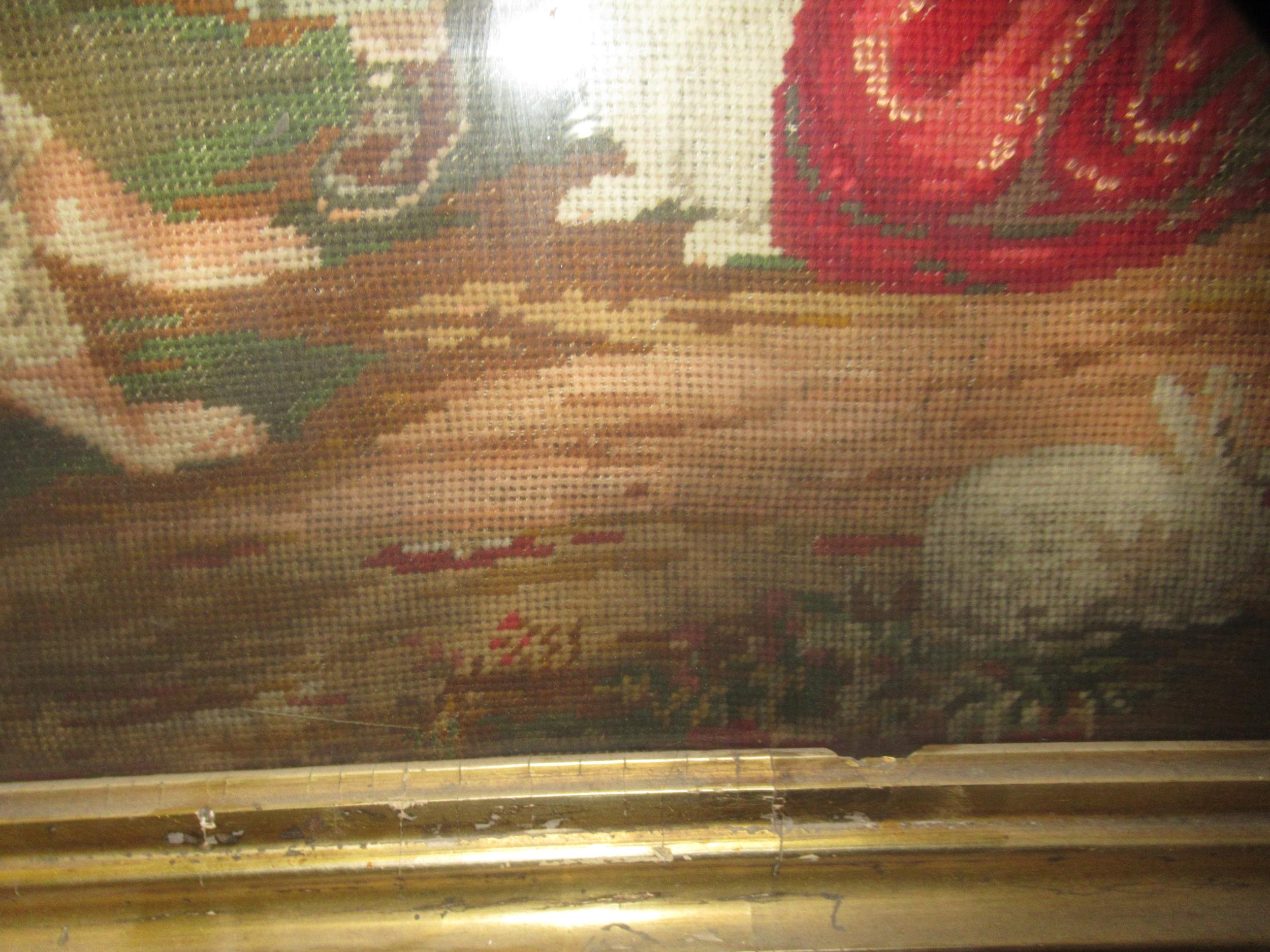 19th Century needlepoint picture of four children playing, gilt frame, 80 x 67cm Some staining as - Image 7 of 8